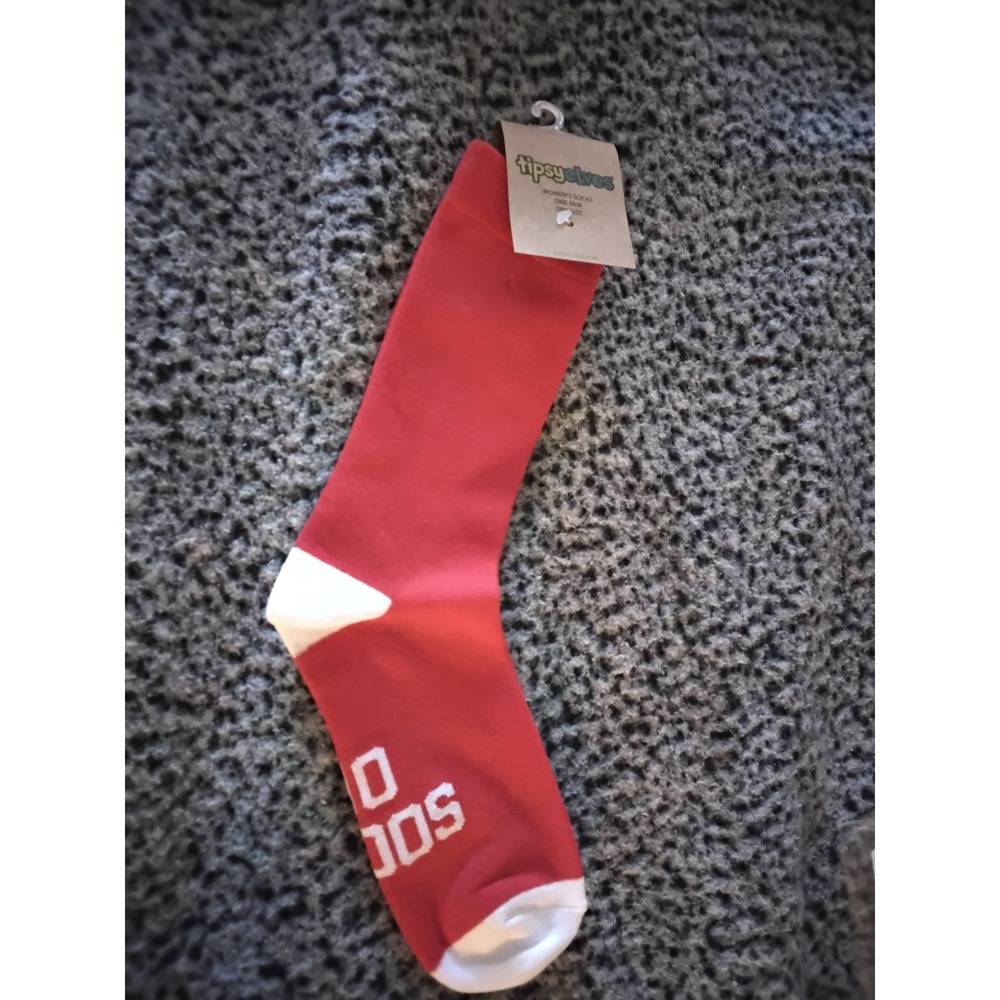 Tipsy Elves Womens Socks On Pants Off Red White Novelty Crew Socks NWT One Size‎